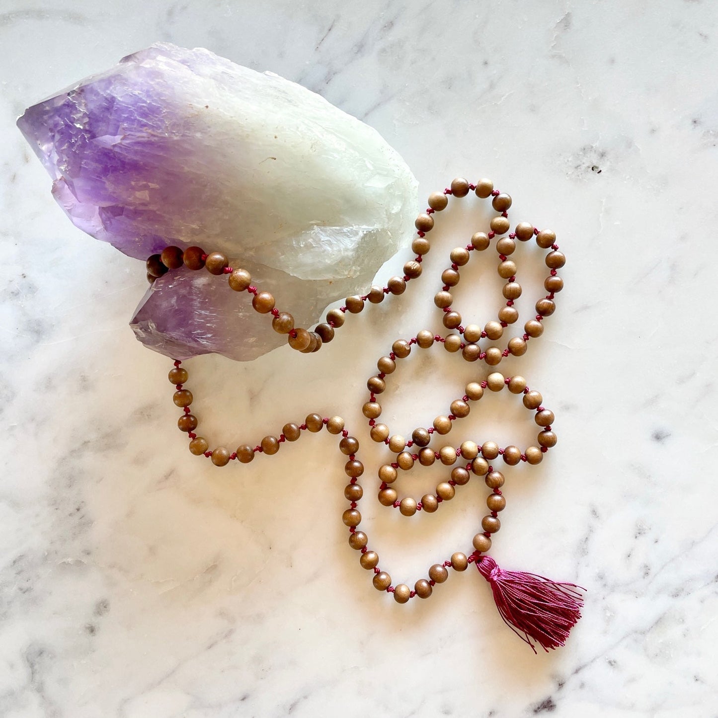 Sandalwood Mala | Meditation Mala with Pearl Silk Tassel-1
