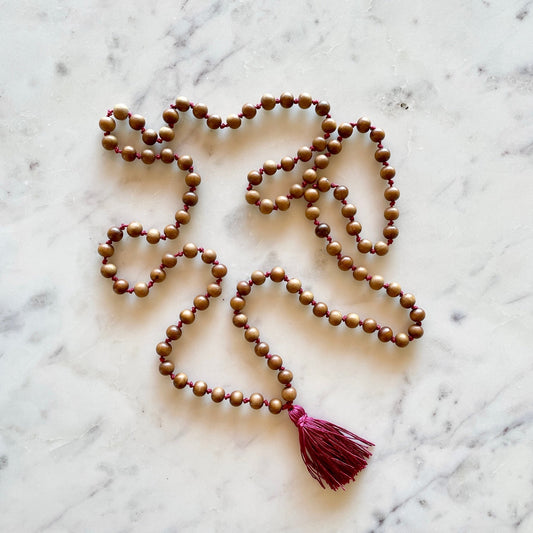 Sandalwood Mala | Meditation Mala with Pearl Silk Tassel-0