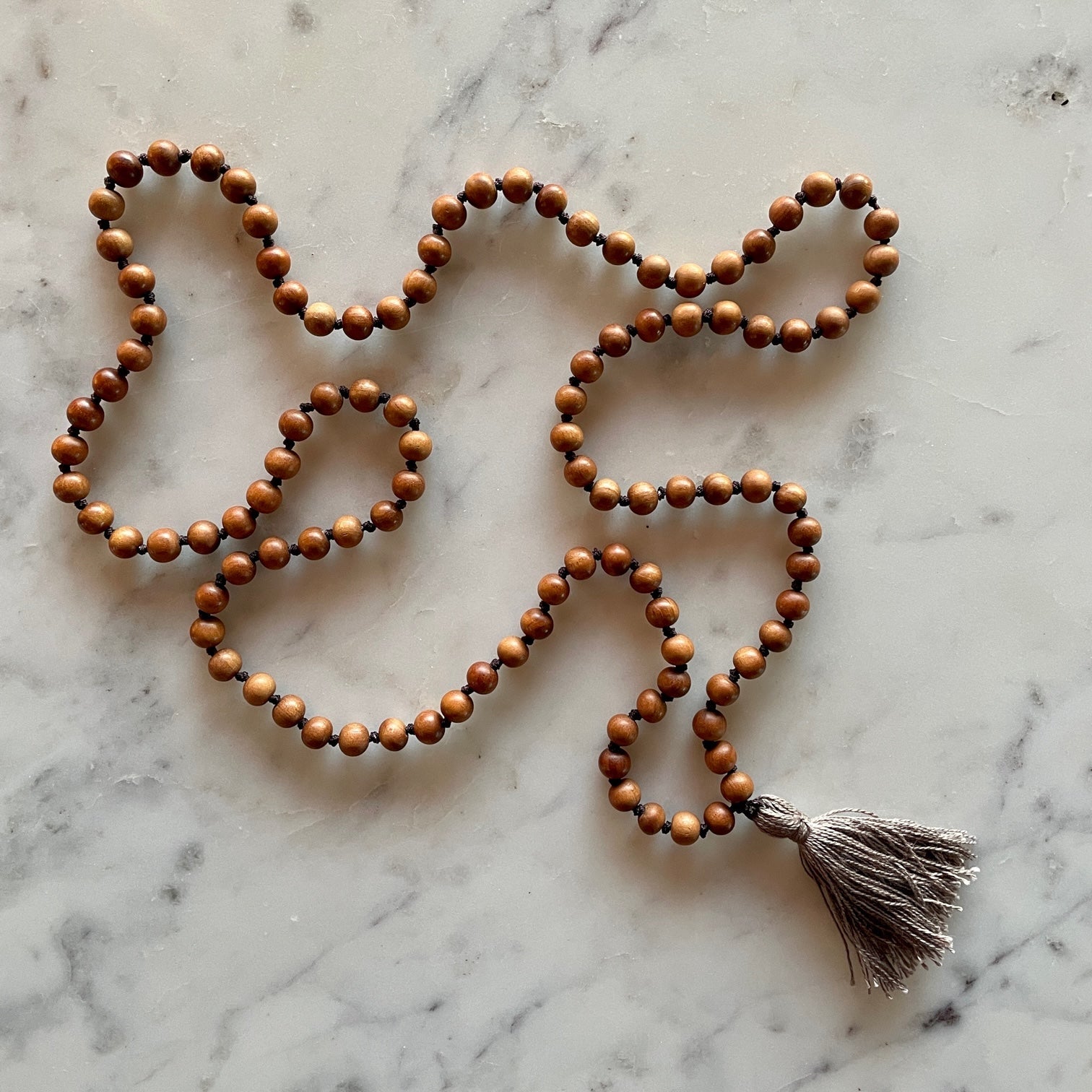 Sandalwood Mala | Meditation Mala with Organic Cotton Tassel-3